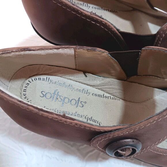 Softspots Brown Leather Mary Jane Block Heels Size 9 Slip On - Picture 7 of 10